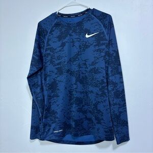 Nike Pro Dri Fit Slim Fit Men's Medium Blue Long Sleeve Activewear Shirt